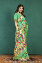 Load image into Gallery viewer, Incredible Pista Paithani Silk Saree With Panoply Blouse Piece Manzar-Paithani Silk