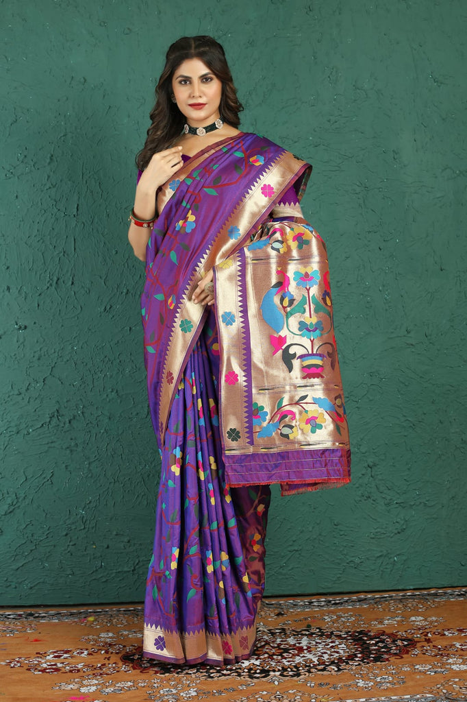 Enchanting Purple Paithani Silk Saree With Pleasurable Blouse Piece Manzar-Paithani Silk