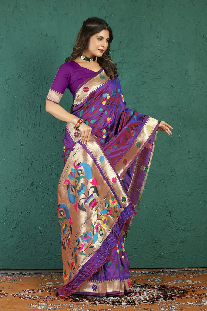 Enchanting Purple Paithani Silk Saree With Pleasurable Blouse Piece Manzar-Paithani Silk