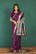 Load image into Gallery viewer, Scrumptious Wine Paithani Silk Saree With Dalliance Blouse Piece Manzar-Paithani Silk