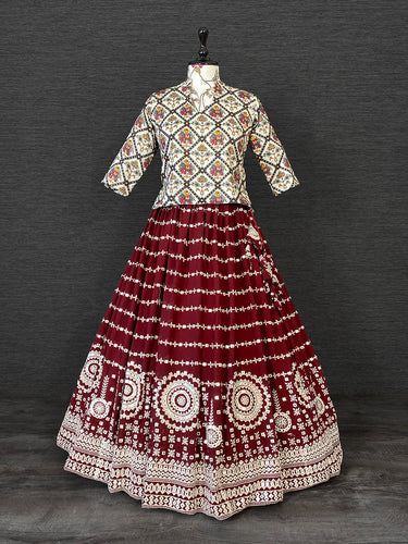 Maroon Color Paper Mirror And Thread Embroidery Work Georgette Lehenga Choli Clothsvilla
