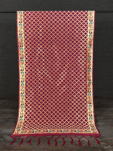 Maroon Color Weaving Zari Work Jacquard Silk Dupatta Clothsvilla Main image