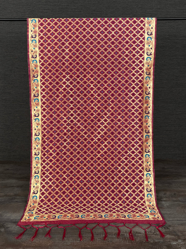 Maroon Color Weaving Zari Work Jacquard Silk Dupatta Clothsvilla