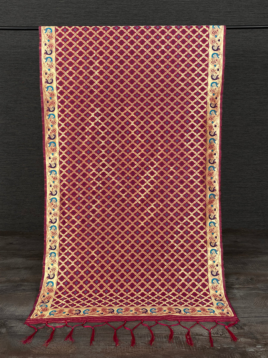 Maroon Printed Silk Dupatta main image 1