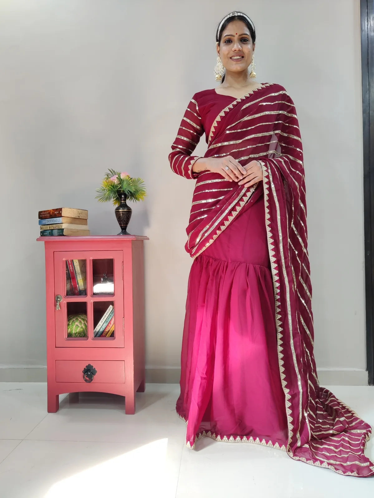 Maroon Lehenga Saree in Georgette With Sequence Work Clothsvilla Main image