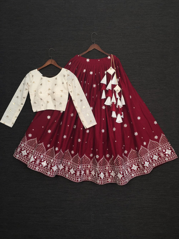 Maroon Color Pure Cotton Lucknowi Work Crop Top Lehenga Choli Clothsvilla