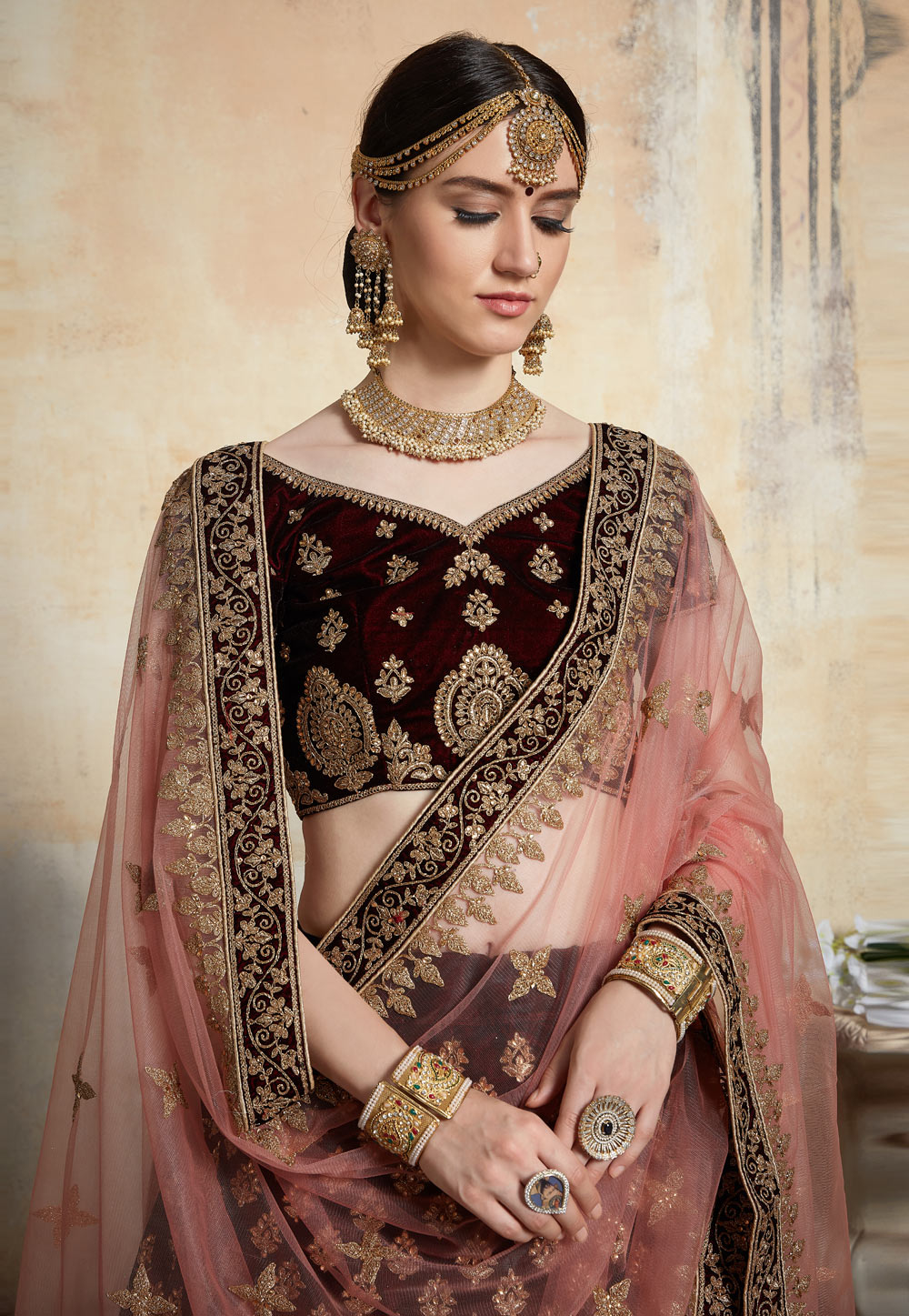 Maroon Adorable  Designer Pure Velvet Semi Stitched Lehenga Choli For Wedding Wear Clothsvilla