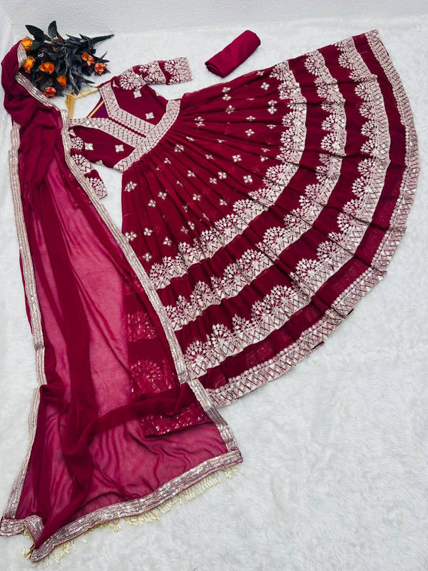 Maroon Anarkali Gown in Faux Georgette with Embroidery Sequence Work ClothsVilla