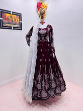 Load image into Gallery viewer, Maroon Anarkali Gown in Velvet with Embroidery Sequence Work ClothsVilla.com