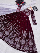 Load image into Gallery viewer, Maroon Anarkali Gown in Velvet with Embroidery Sequence Work ClothsVilla.com