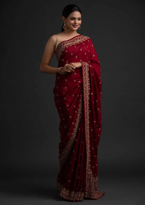 Maroon Color Art Silk Base Designer Saree With Sequins & Dori Work Clothsvilla Main image