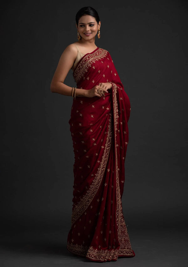 Maroon Color Art Silk Base Designer Saree With Sequins & Dori Work Clothsvilla