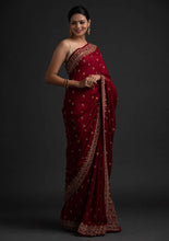 Load image into Gallery viewer, Maroon Color Art Silk Base Designer Saree With Sequins &amp; Dori Work Clothsvilla