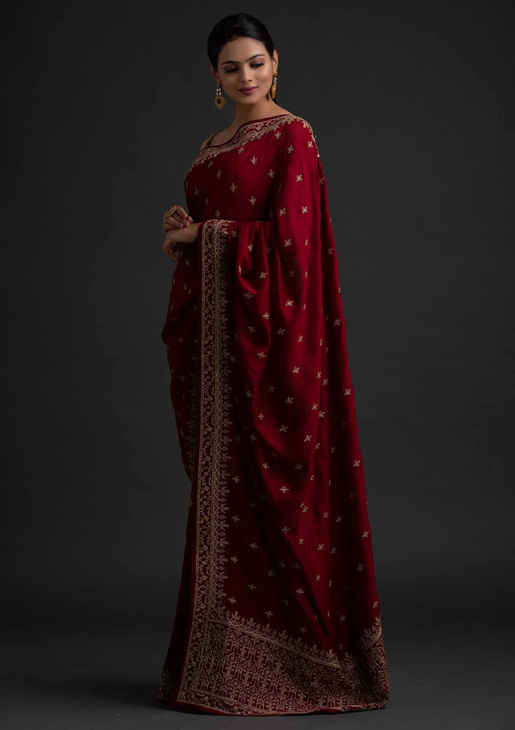Maroon Color Art Silk Base Designer Saree With Sequins & Dori Work Clothsvilla