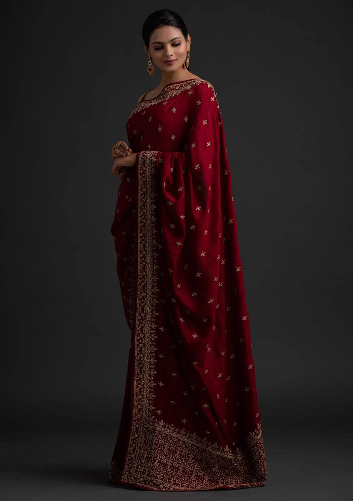 Maroon Color Art Silk Base Designer Saree With Sequins & Dori Work Clothsvilla