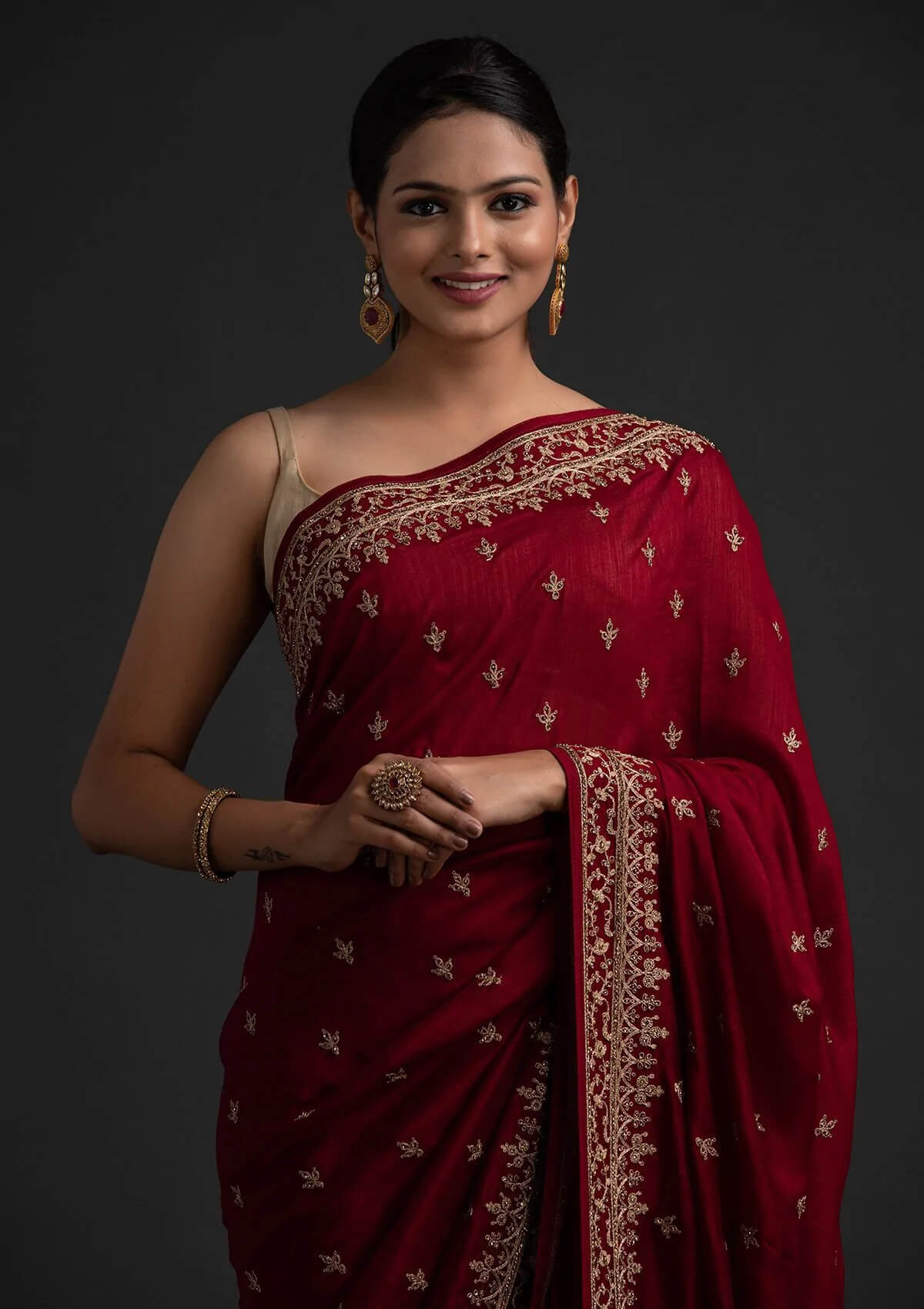 Maroon Color Art Silk Base Designer Saree With Sequins & Dori Work Clothsvilla