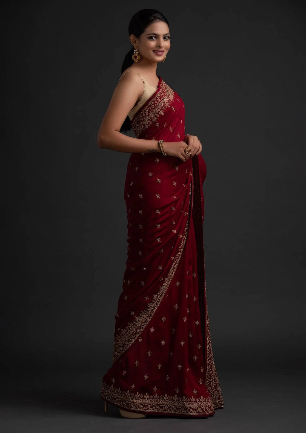Maroon Color Art Silk Base Designer Saree With Sequins & Dori Work Clothsvilla