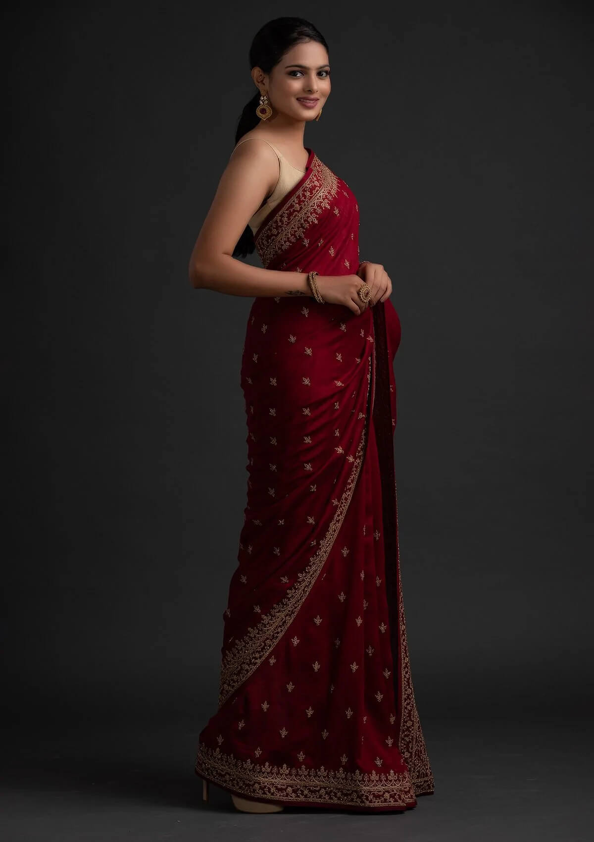 Maroon Color Art Silk Base Designer Saree With Sequins & Dori Work Clothsvilla