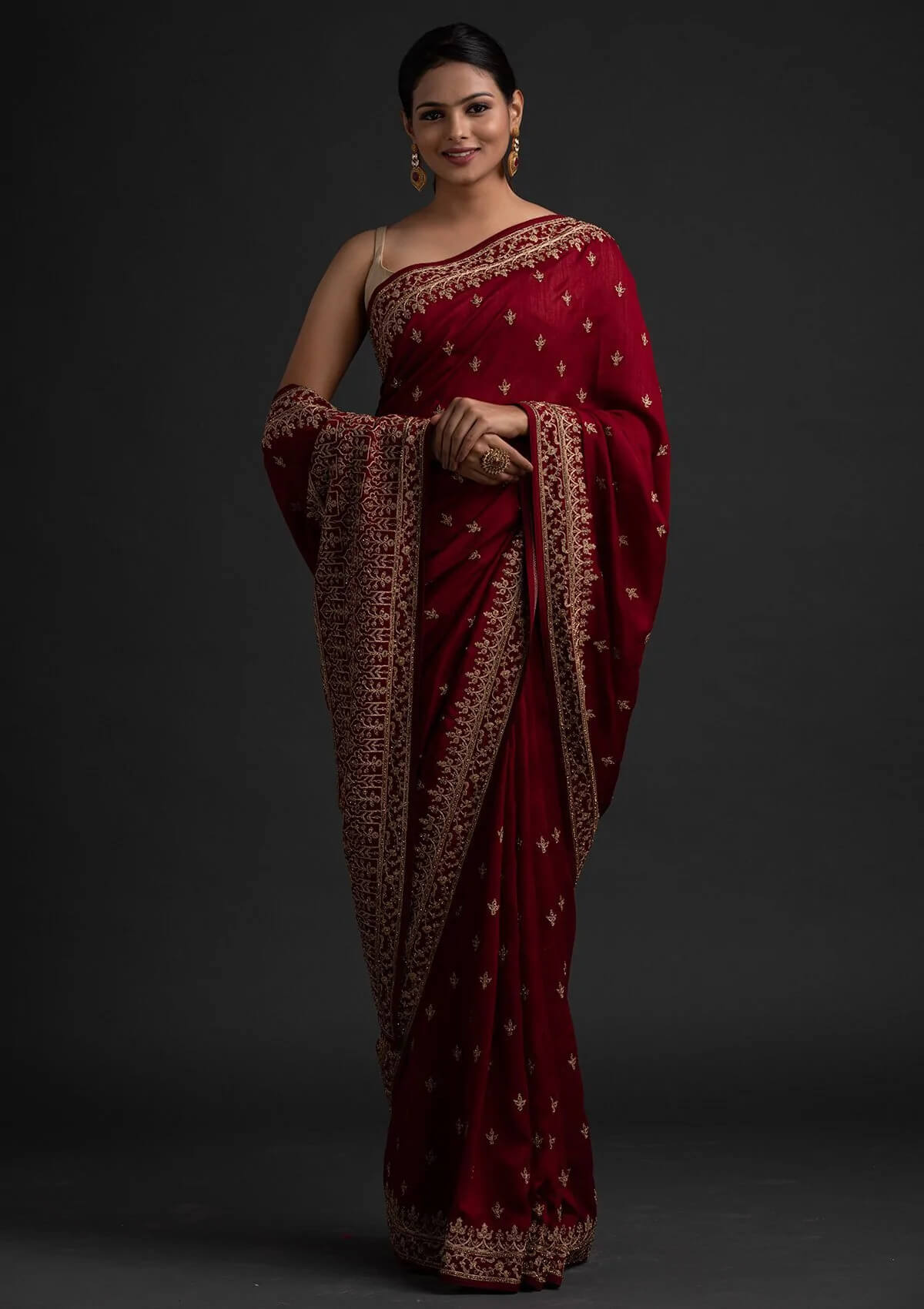 Maroon Color Art Silk Base Designer Saree With Sequins & Dori Work Clothsvilla