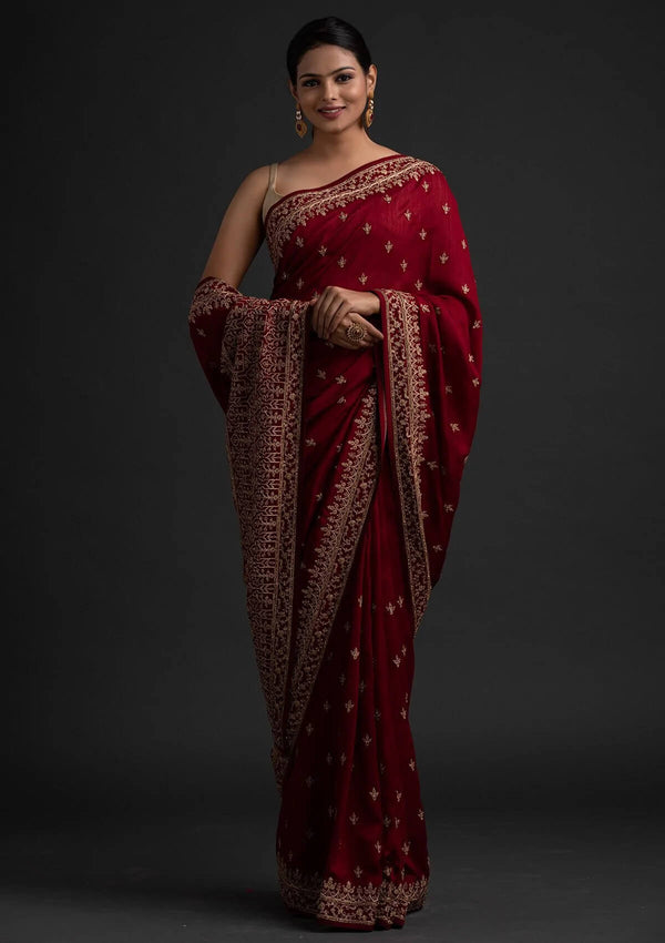 Maroon Color Art Silk Base Designer Saree With Sequins & Dori Work Clothsvilla