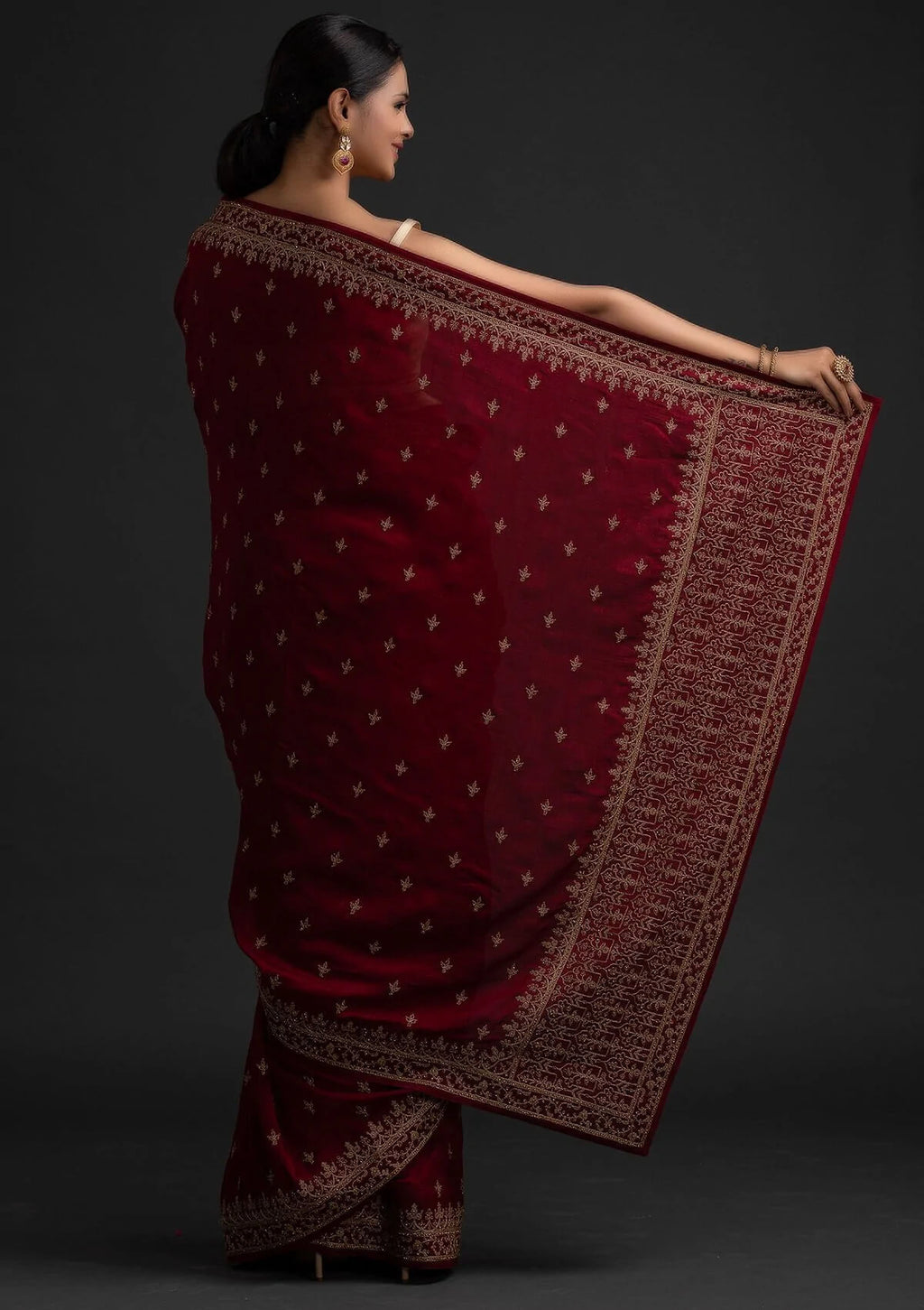 Maroon Color Art Silk Base Designer Saree With Sequins & Dori Work Clothsvilla