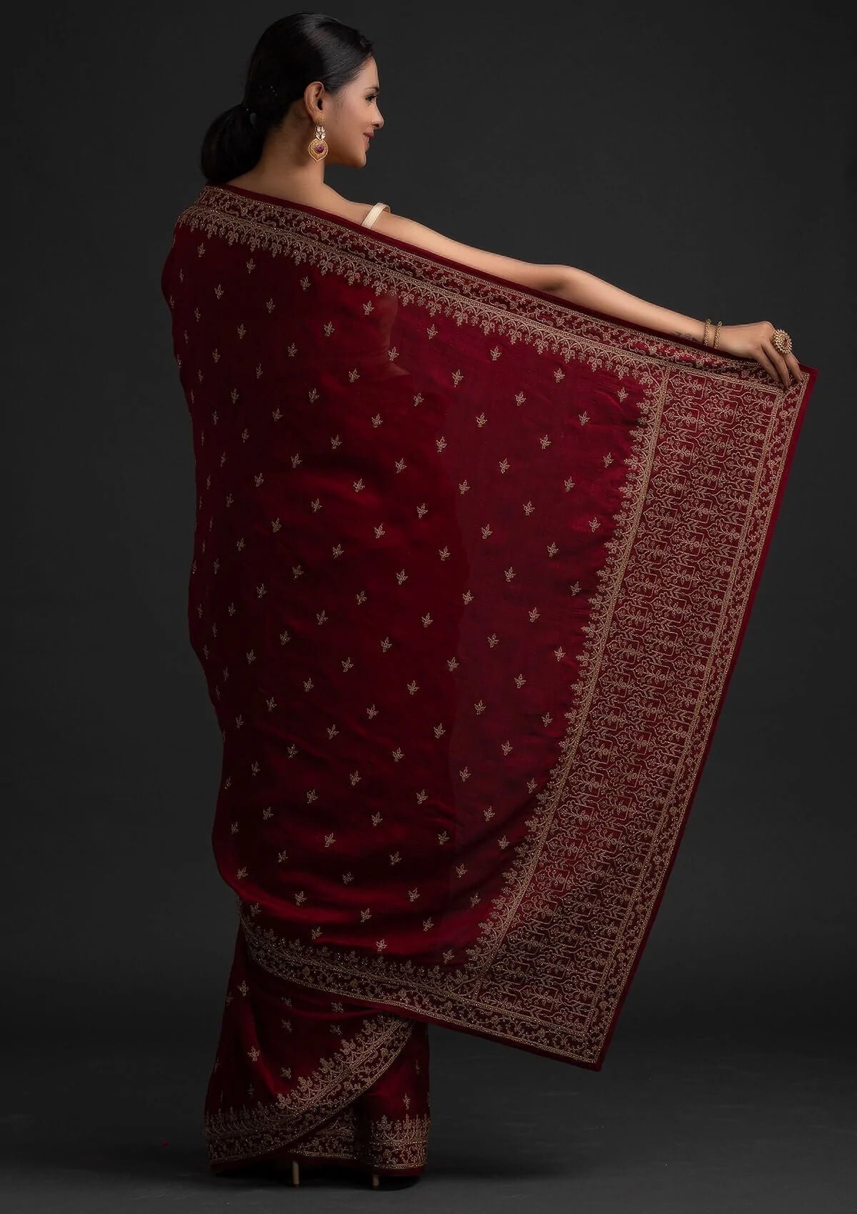 Maroon Color Art Silk Base Designer Saree With Sequins & Dori Work Clothsvilla