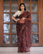 Maroon Color Lace Work Flower Print Organza Saree Clothsvilla