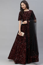 Load image into Gallery viewer, Maroon Indian Fashion Velvet Sequins Embroidered Lehenga Choli ClothsVilla.com