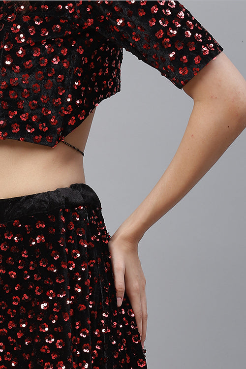 Buy Baby Zi Teal Velvet Crop Top & Organza Layered Skirt (Set of 2) online