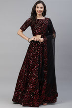 Load image into Gallery viewer, Maroon Indian Fashion Velvet Sequins Embroidered Lehenga Choli ClothsVilla.com