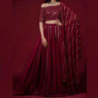 Maroon Lehenga Choli in Georgette with Heavy Sequins and Zari work ClothsVilla