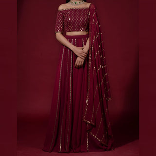 Maroon Lehenga Choli in Georgette with Heavy Sequins and Zari work ClothsVilla