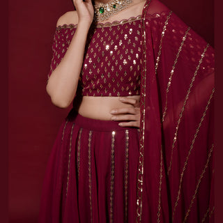 Maroon Lehenga Choli in Georgette with Heavy Sequins and Zari work ClothsVilla