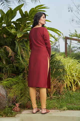 Maroon Mukaish Worked Cotton Readymade Kurti ClothsVilla