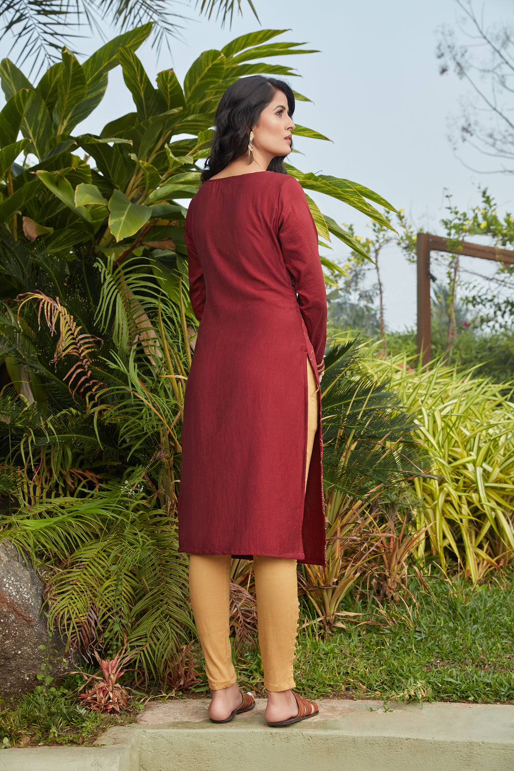 Maroon Mukaish Worked Cotton Readymade Kurti ClothsVilla