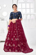 Load image into Gallery viewer, Maroon Net Embroidered Contrast Lehenga Choli Collection ClothsVilla.com
