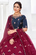 Load image into Gallery viewer, Maroon Net Embroidered Contrast Lehenga Choli Collection ClothsVilla.com