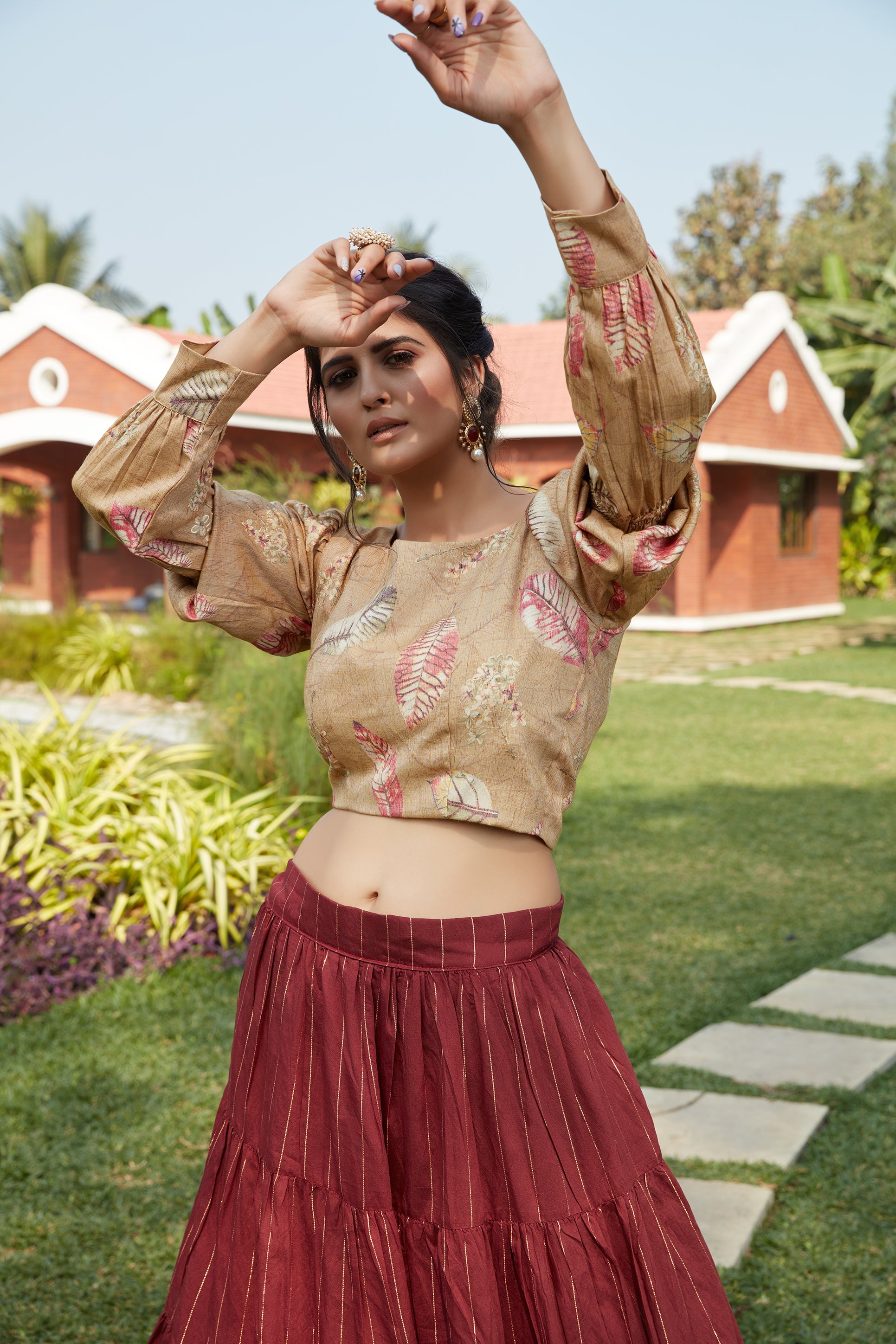 Maroon Printed Cotton Party Wear Lehenga Choli With Dupatta ClothsVilla
