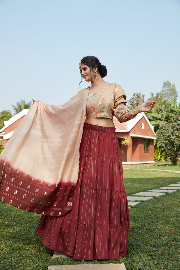 Maroon Printed Cotton Party Wear Lehenga Choli With Dupatta ClothsVilla