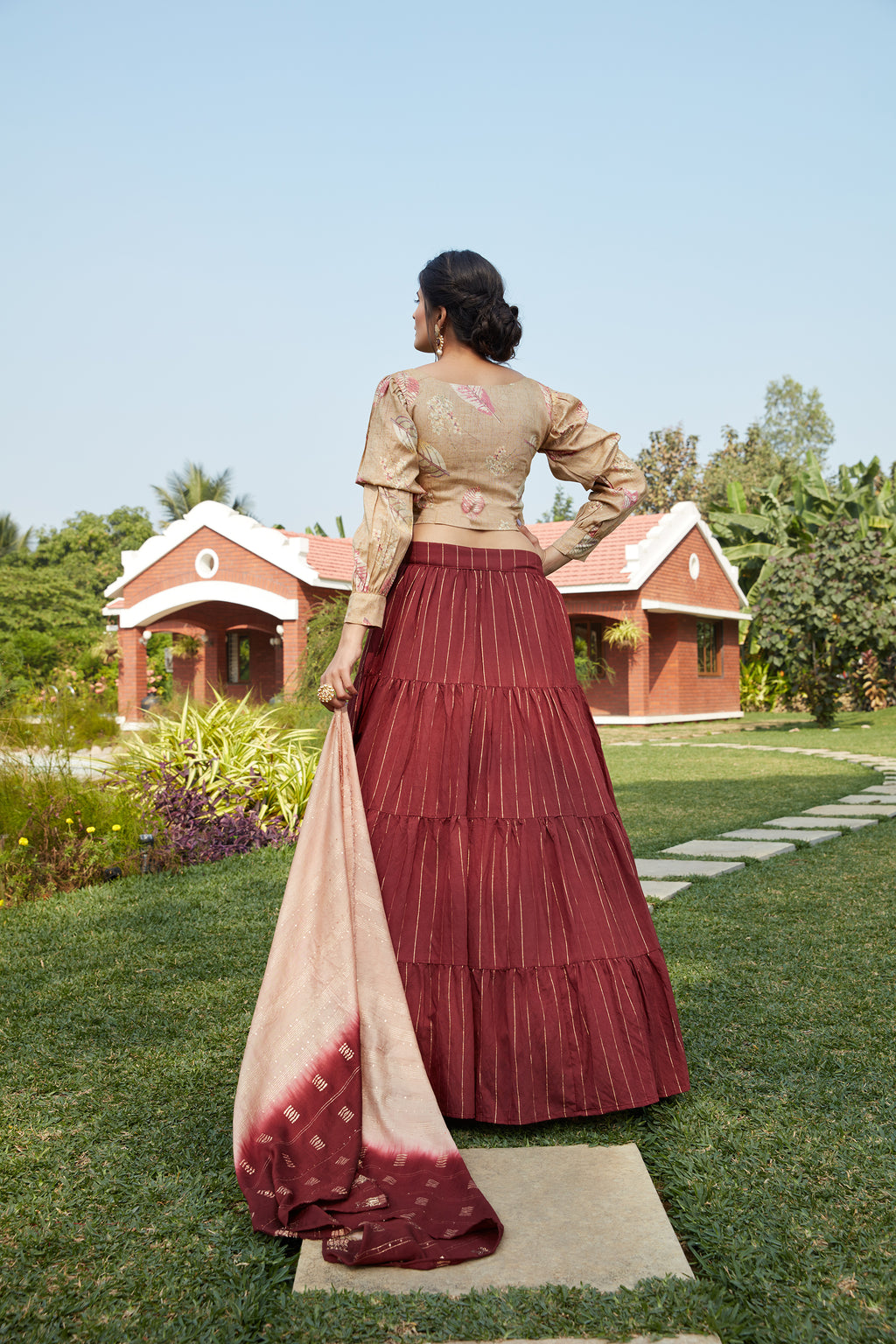 Maroon Printed Cotton Party Wear Lehenga Choli With Dupatta ClothsVilla
