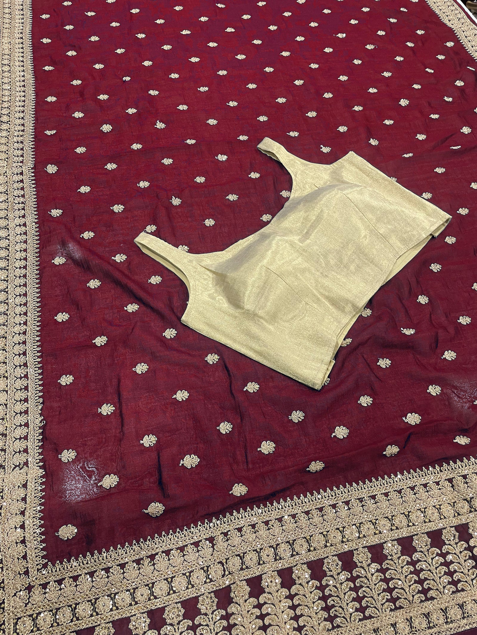 Maroon Saree In Vichitra Silk With Dori And Sequence Work Clothsvilla