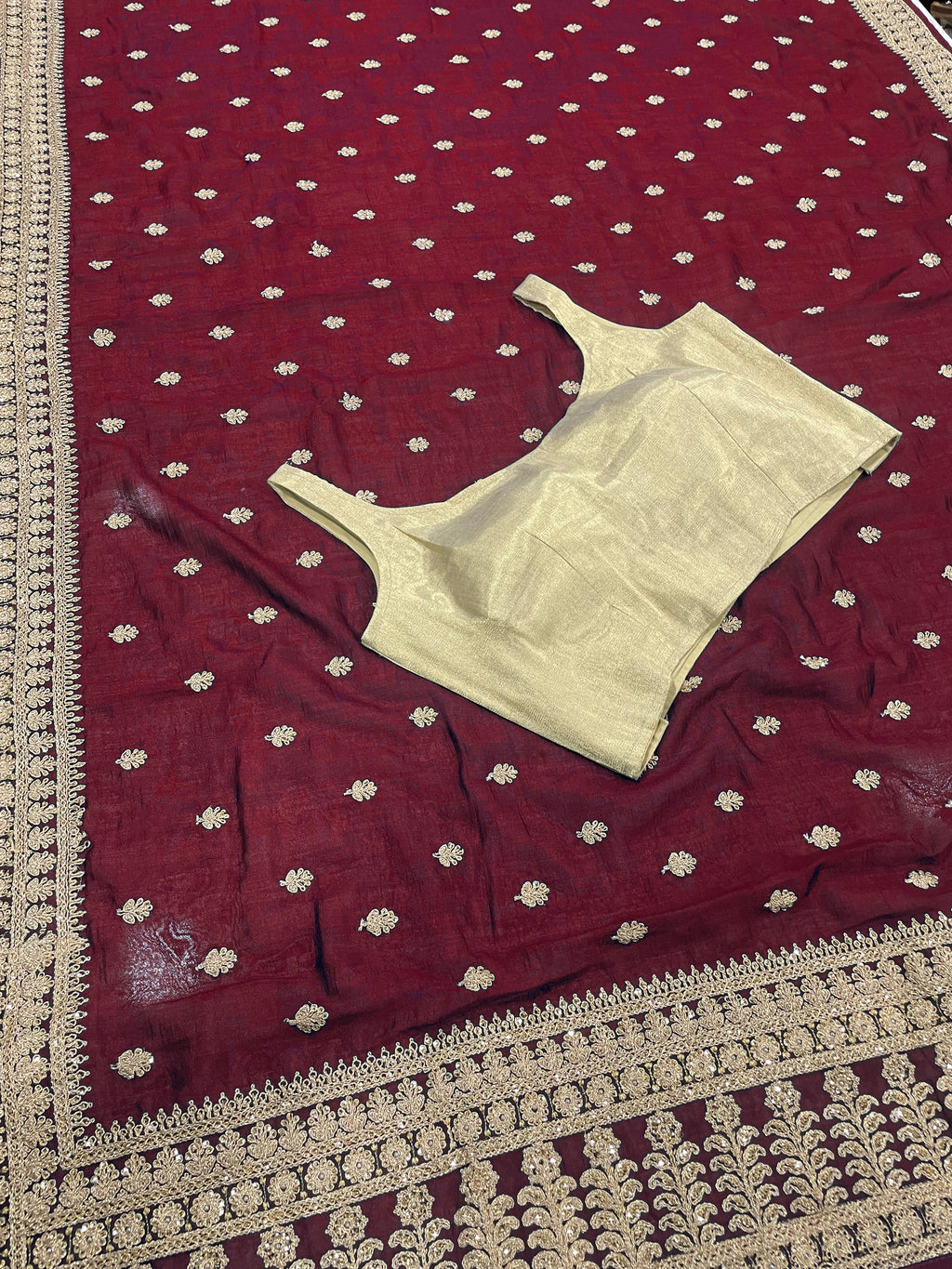 Maroon Saree In Vichitra Silk With Dori And Sequence Work Clothsvilla