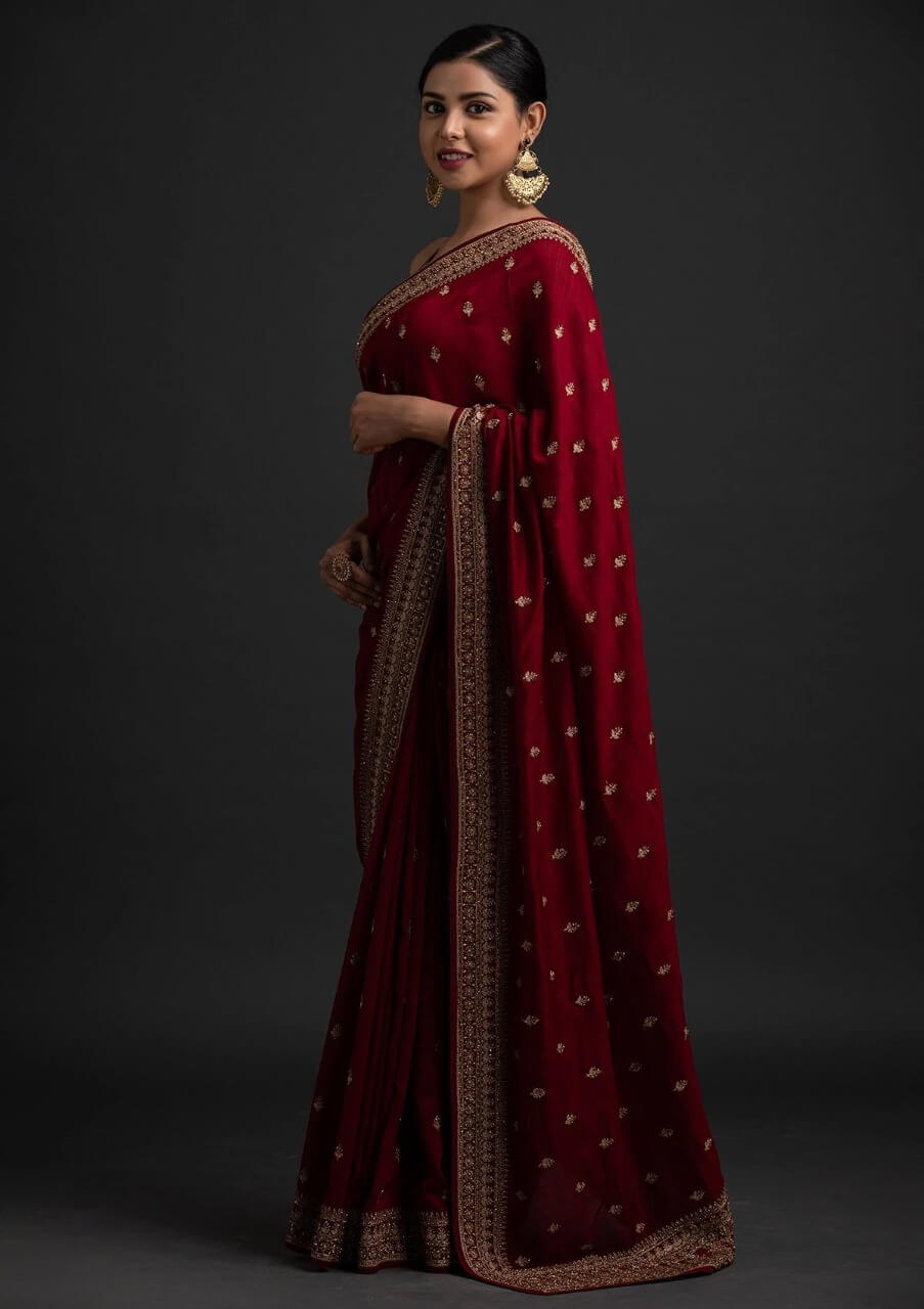 Maroon Saree In Vichitra Silk With Dori And Sequence Work Clothsvilla