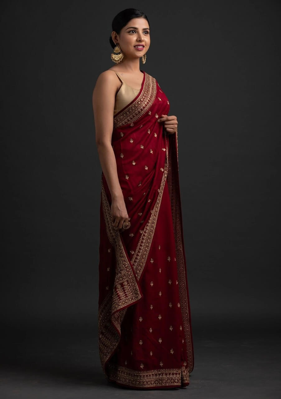 Maroon Saree In Vichitra Silk With Dori And Sequence Work Clothsvilla