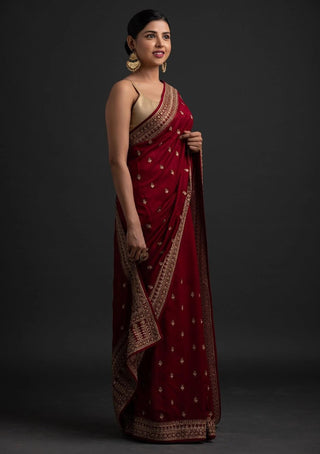 Maroon Saree In Vichitra Silk With Dori And Sequence Work Clothsvilla