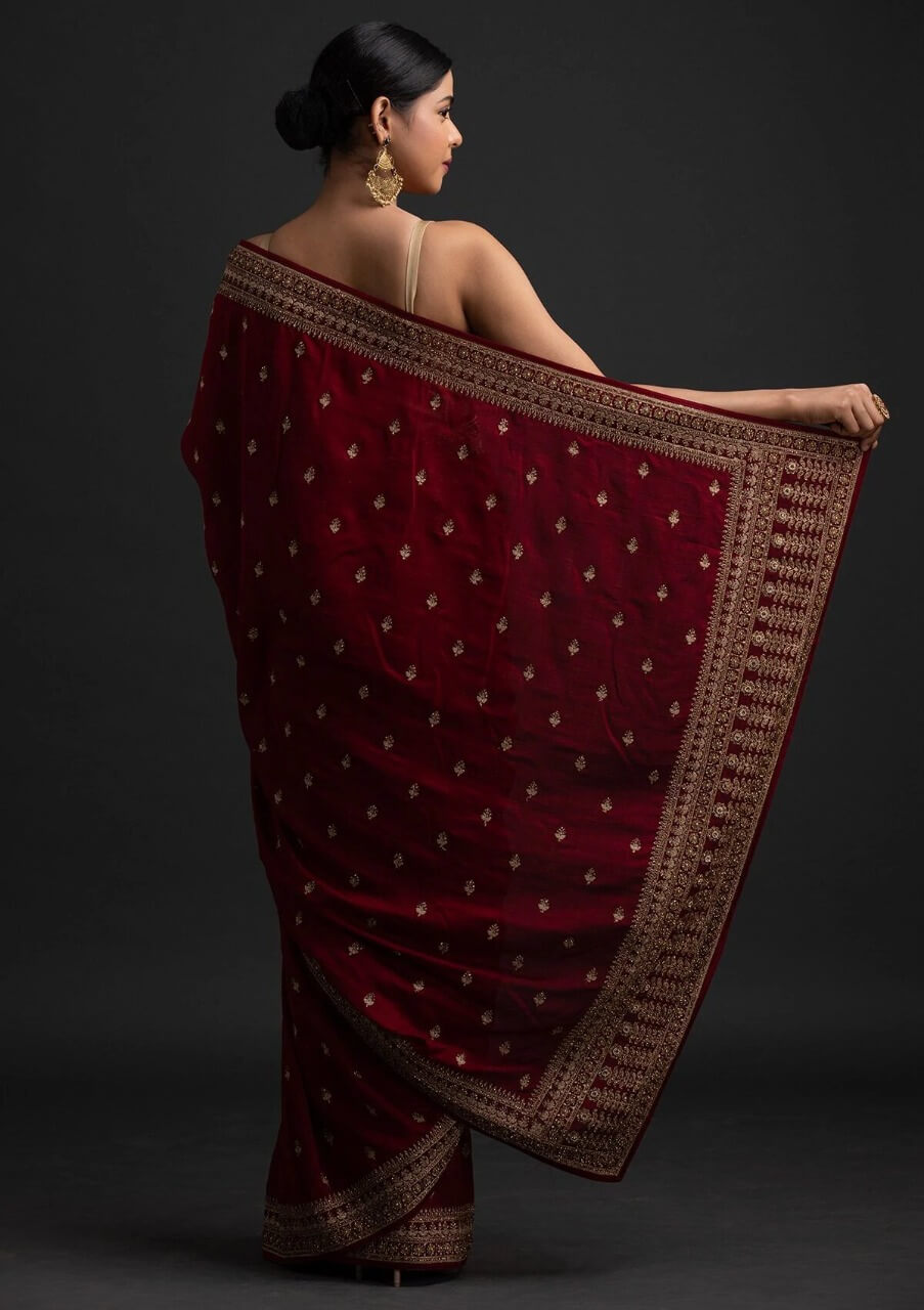 Maroon Saree In Vichitra Silk With Dori And Sequence Work Clothsvilla