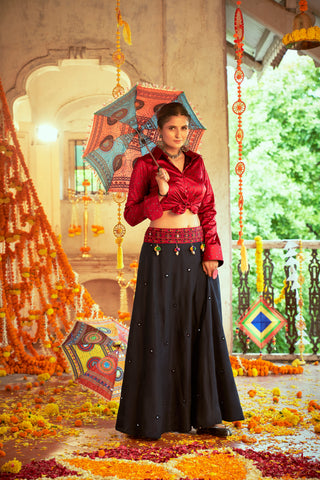 Maroon With Black Color Navratri Special Ready To Wear Croptop Lehenga Clothsvilla