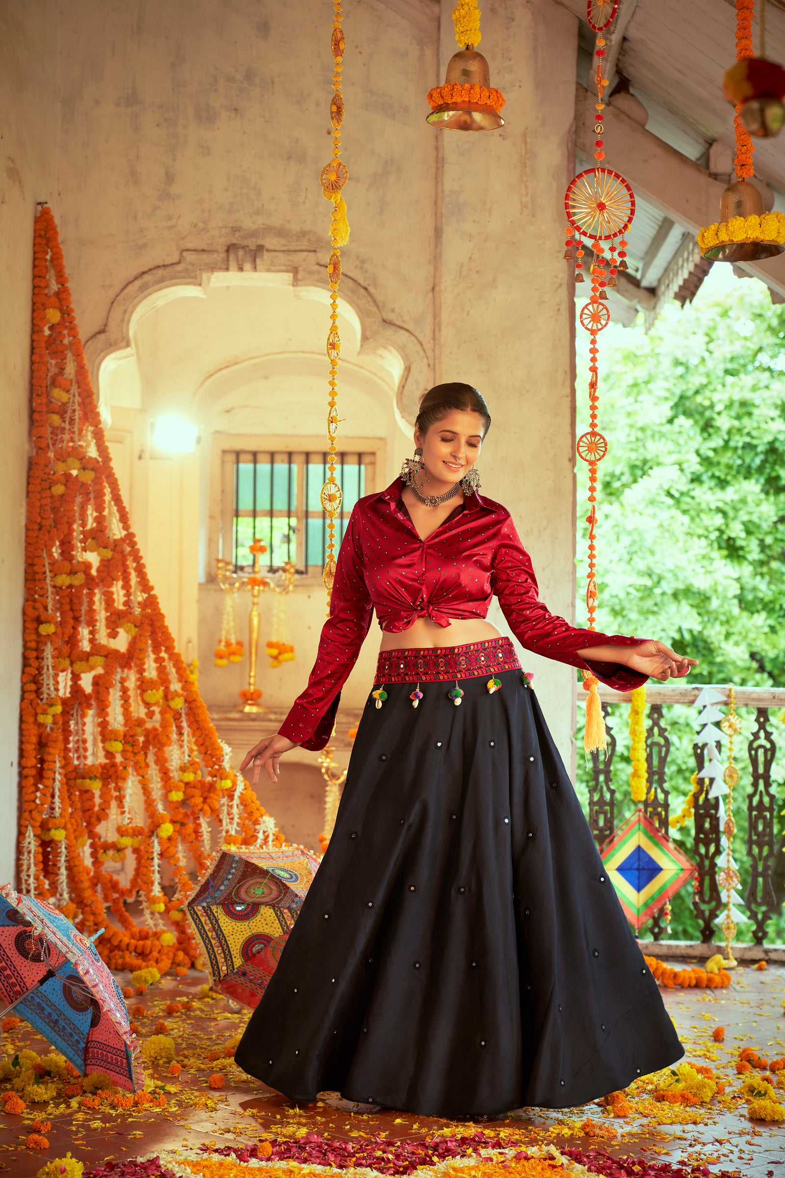 Maroon With Black Color Navratri Special Ready To Wear Croptop Lehenga Clothsvilla
