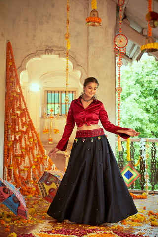Maroon With Black Color Navratri Special Ready To Wear Croptop Lehenga Clothsvilla