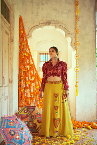 Maroon With Green Color Navratri Special Ready To Wear Croptop Lehenga Clothsvilla